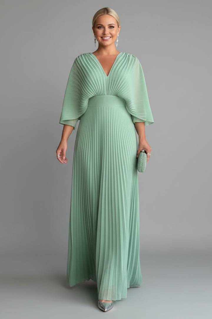 Women’s V-Neck Pleated Maxi Dress