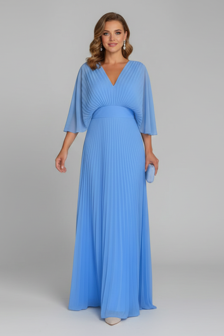 Women’s V-Neck Pleated Maxi Dress