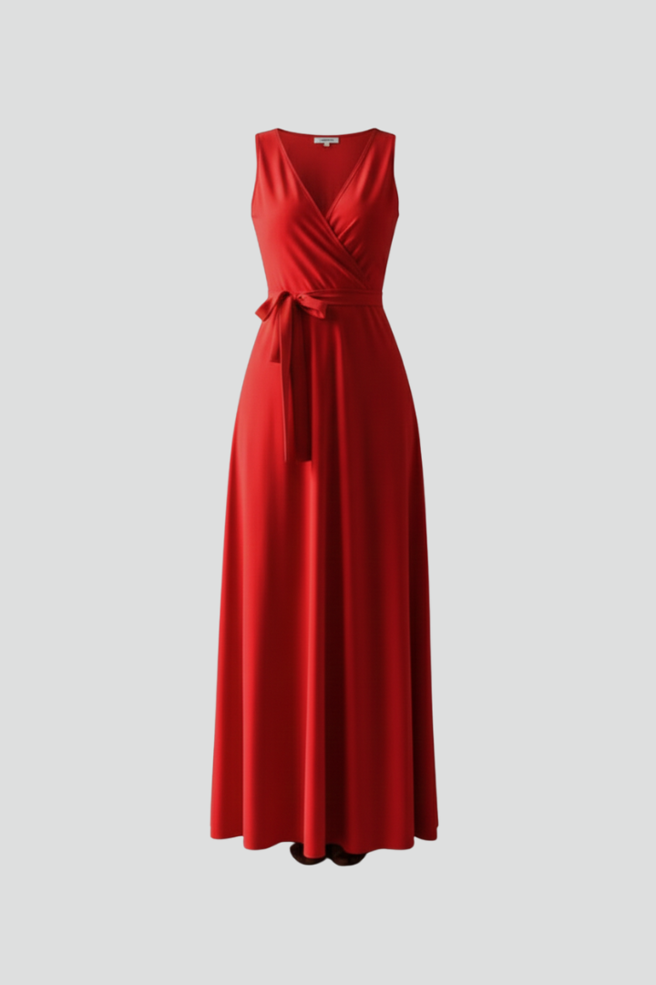 Sleeveless V-Neck Maxi Dress with Waist Tie