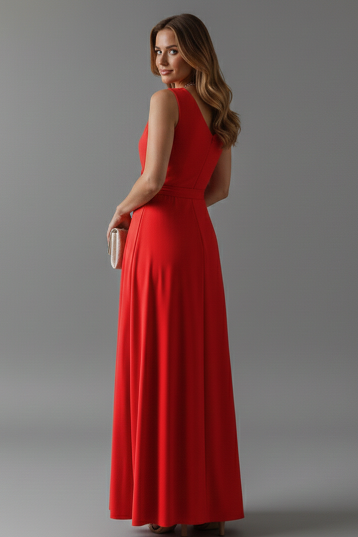 Sleeveless V-Neck Maxi Dress with Waist Tie