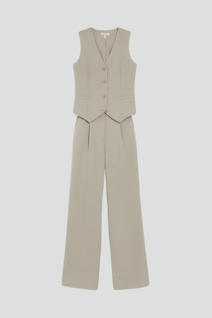 Women's Two-Piece V-Neck Waistcoat & Wide-Leg Trousers Set