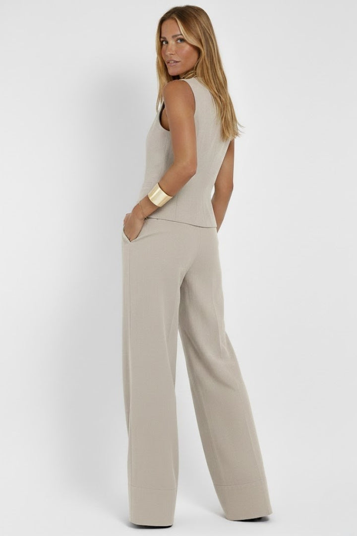 Women's Two-Piece V-Neck Waistcoat & Wide-Leg Trousers Set