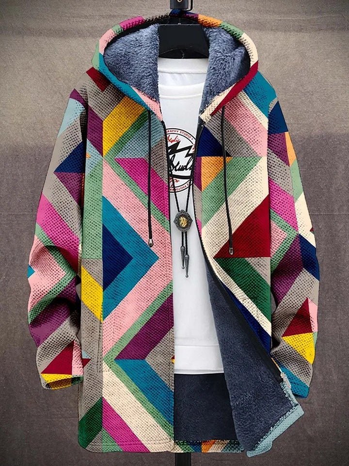 Men's Color Block Fleece Hooded Cardigan