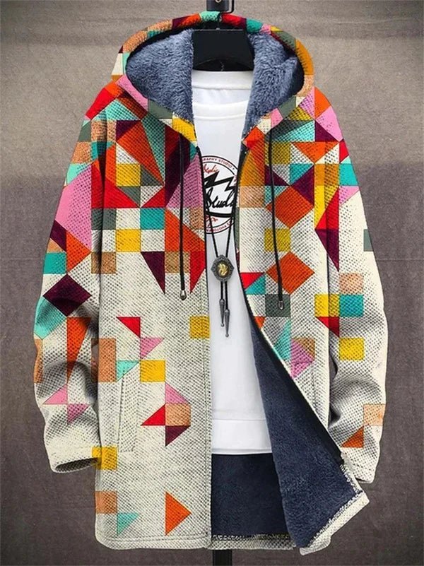 Men's Color Block Fleece Hooded Cardigan