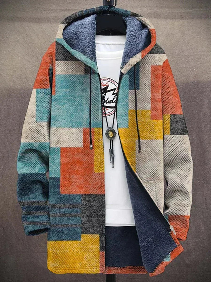 Men's Color Block Fleece Hooded Cardigan