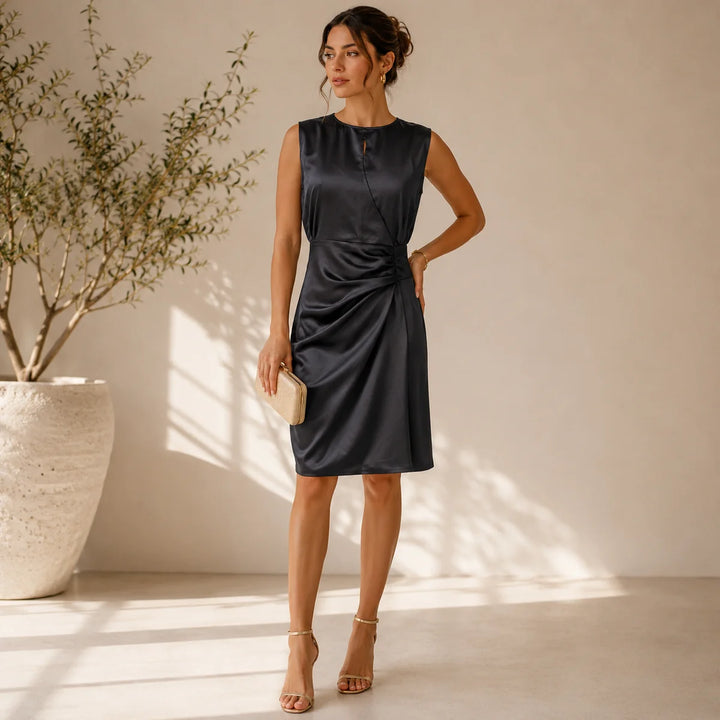 Women's Sleeveless Midi Evening Dress | Regular Fit | Elegant Flowing Silhouette | Wedding Guest Cocktail Party Occasion Wear