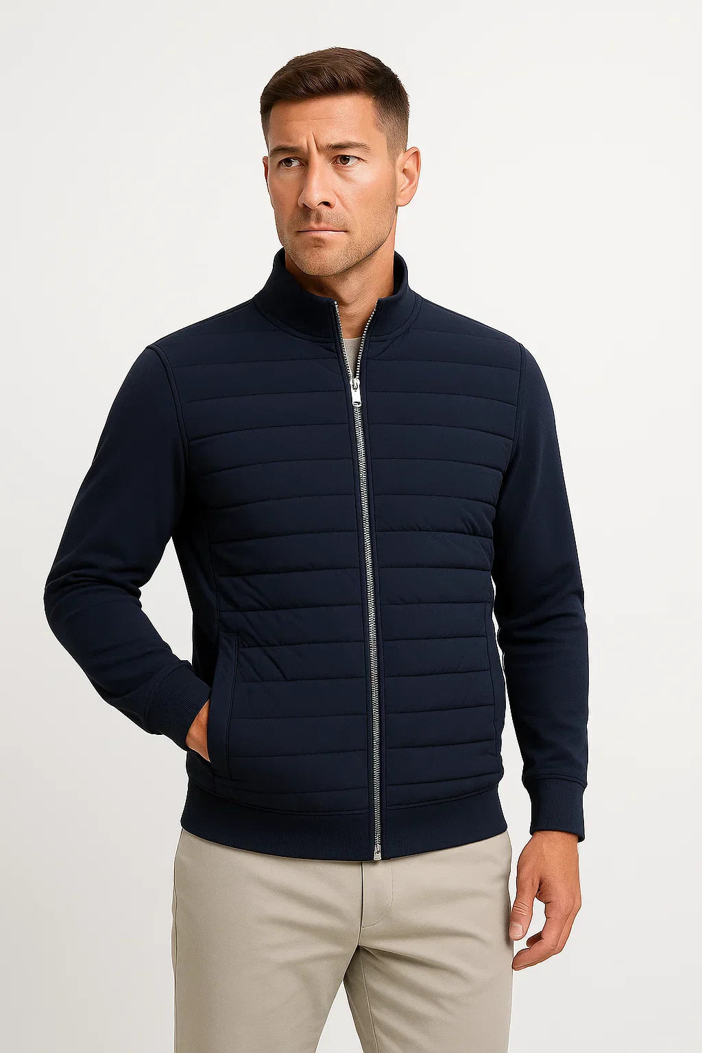 Men's Hybrid Padded Jacket with Knitted Sleeves