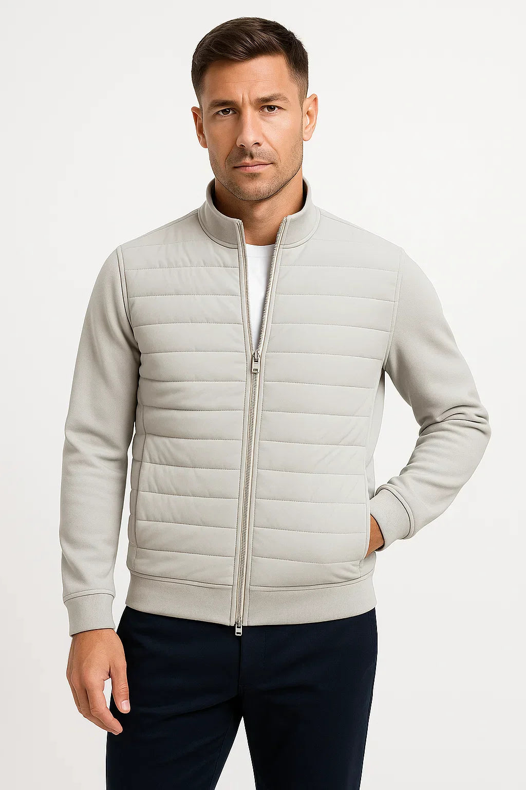 Men's Hybrid Padded Jacket with Knitted Sleeves