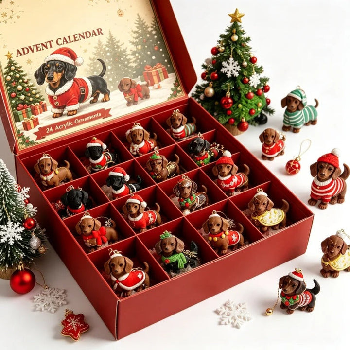 New 2026 Christmas Advent Calendar 24 Days Countdown Calendar 3D Cute Dog Dachshund Ornament Christmas Decoration Gift Calendar