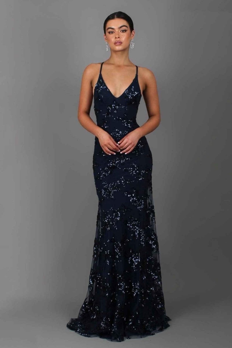 Women's Floor-Length V-Neck Spaghetti Strap Sequin Dress