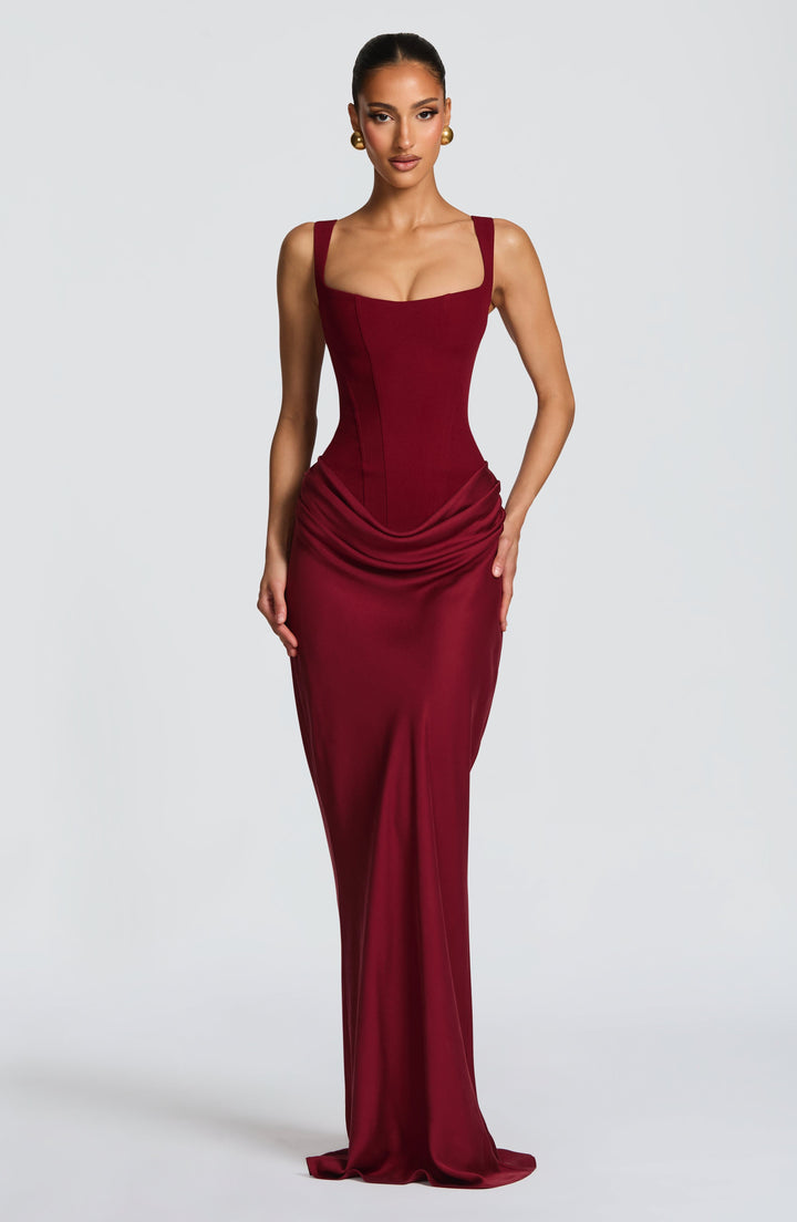 Women's Maxi Dress with Corset Top and Wide Shoulder Straps