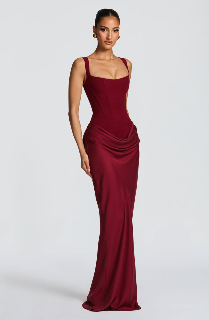 Women's Maxi Dress with Corset Top and Wide Shoulder Straps
