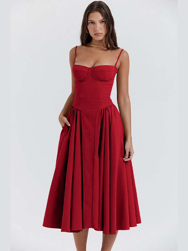 Corset Adjustable Spaghetti Strap Midi Dress
