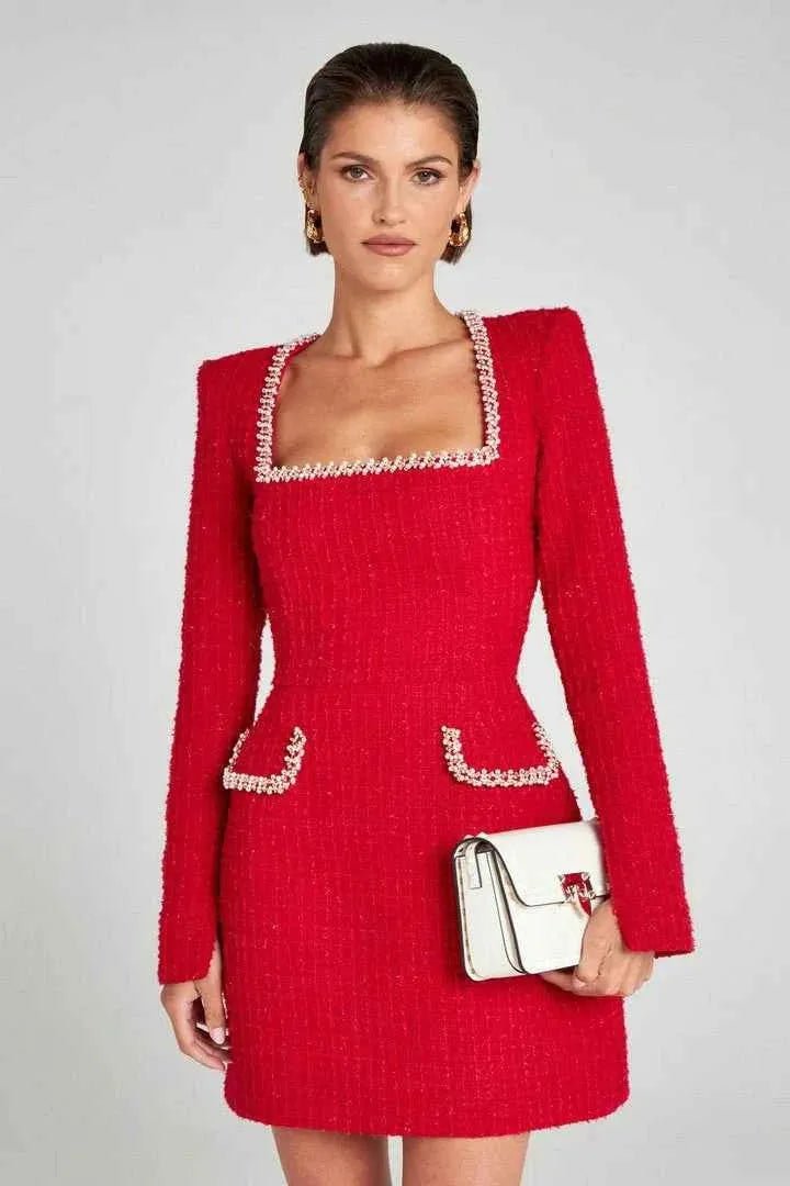 elodie – langarm minikleid aus tweed mit perlendetails - Cecile LavelleRot