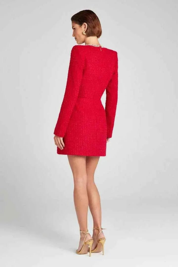 elodie – langarm minikleid aus tweed mit perlendetails - Cecile LavelleRot