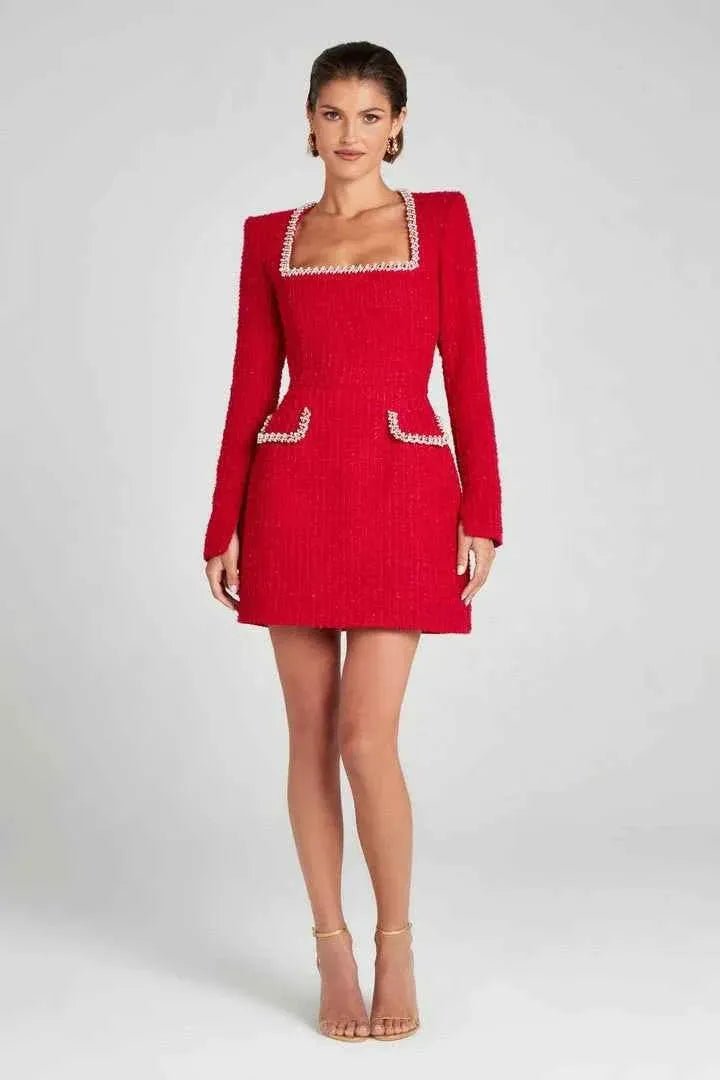 elodie – langarm minikleid aus tweed mit perlendetails - Cecile LavelleRot