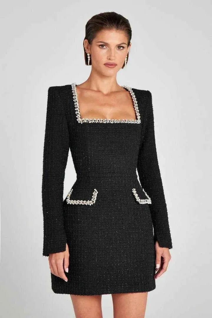 elodie – langarm minikleid aus tweed mit perlendetails - Cecile LavelleSchwarz
