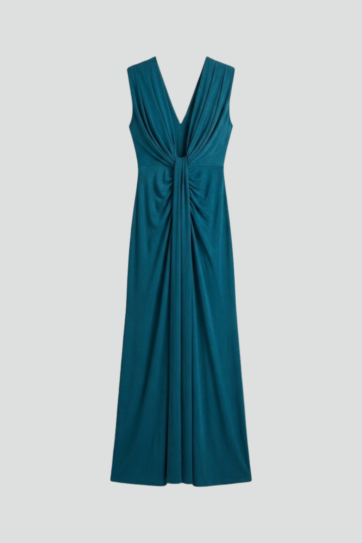 Elegant Pleated Maxi Dress with Elongated Silhouette