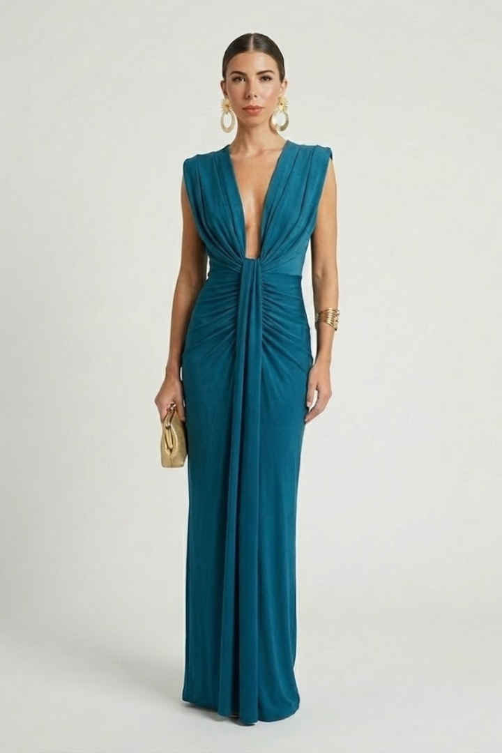 Elegant Pleated Maxi Dress with Elongated Silhouette