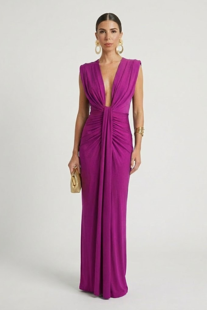 Elegant Pleated Maxi Dress with Elongated Silhouette