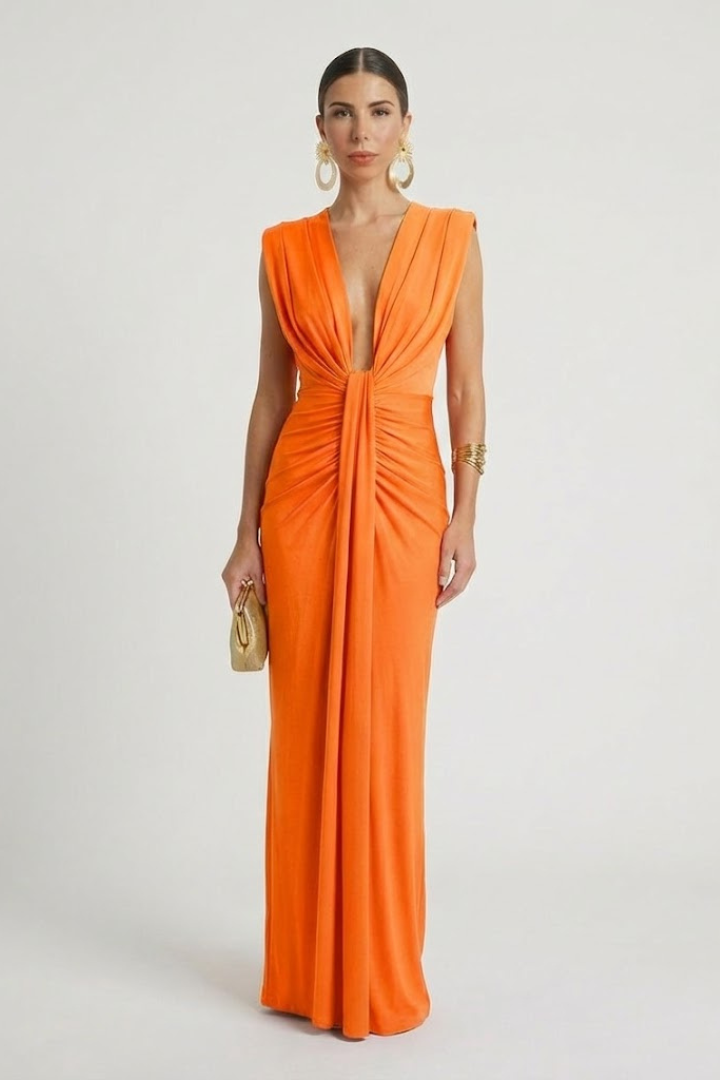 Elegant Pleated Maxi Dress with Elongated Silhouette
