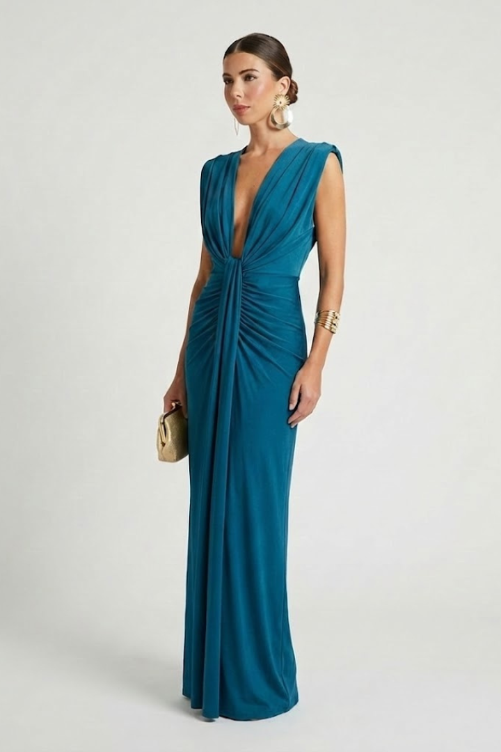Elegant Pleated Maxi Dress with Elongated Silhouette