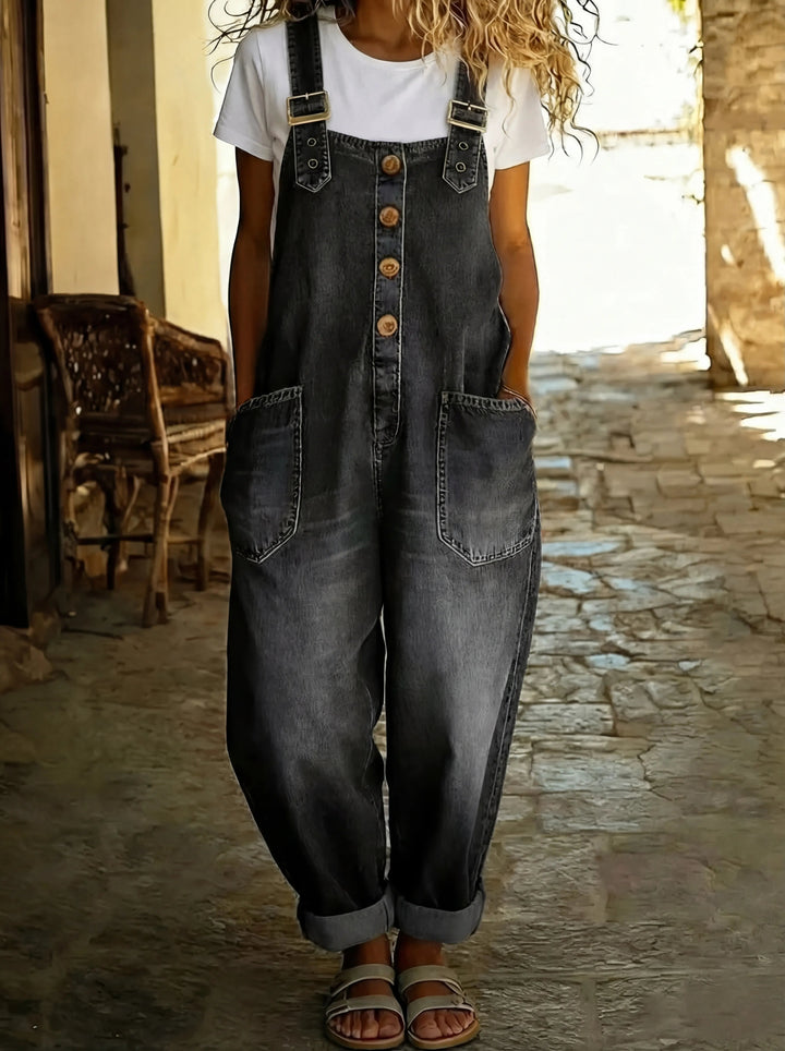 Casual Denim Jumpsuit with Adjustable Buckle