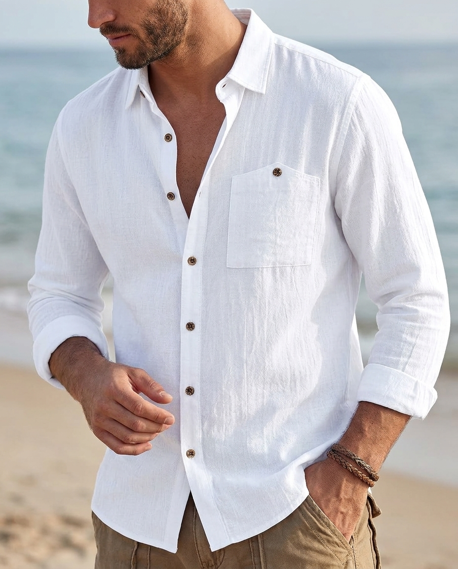 Men's Vintage Long Sleeve Shirt with Breathable Pocket