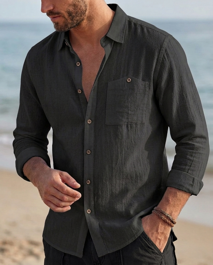 Men's Vintage Long Sleeve Shirt with Breathable Pocket
