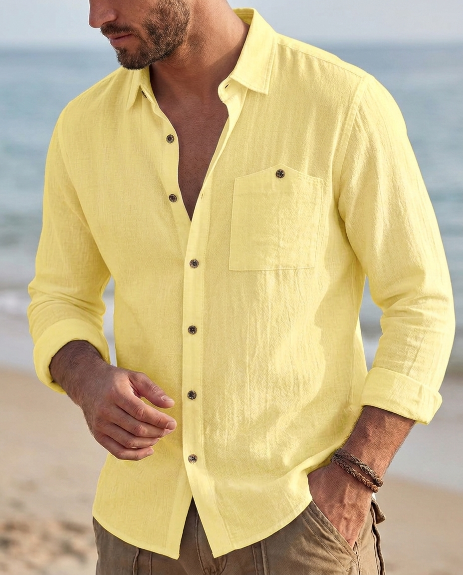 Men's Vintage Long Sleeve Shirt with Breathable Pocket