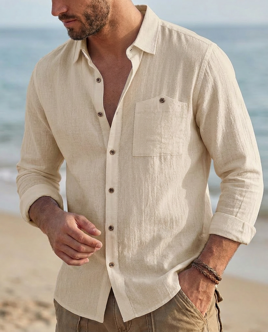 Men's Vintage Long Sleeve Shirt with Breathable Pocket