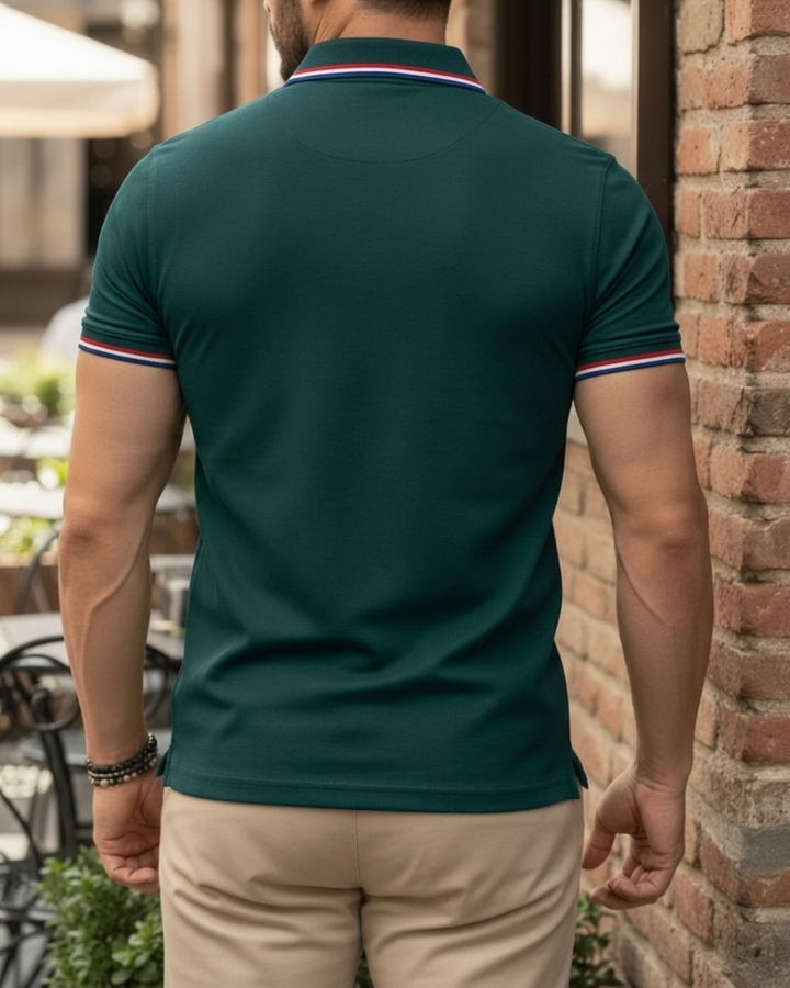 Men's Solid Color Polo Shirt with Lapel Collar Classic Casual Short Sleeve