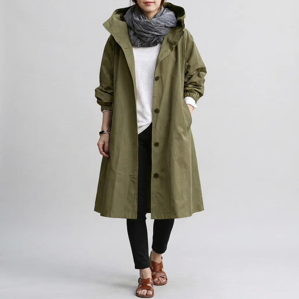 Women's Waterproof Jacket | Lightweight Hooded Raincoat | Windproof Shell Jacket with Button Closure and Adjustable Hood