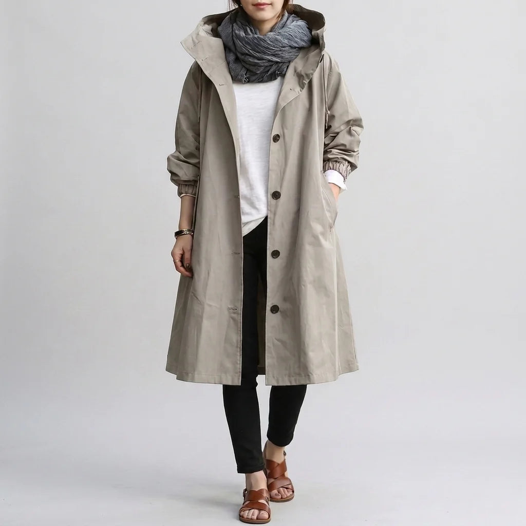 Women's Waterproof Jacket | Lightweight Hooded Raincoat | Windproof Shell Jacket with Button Closure and Adjustable Hood