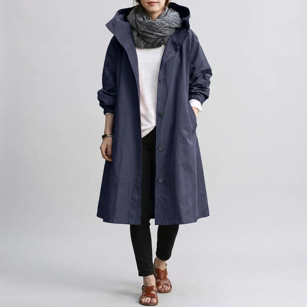 Women's Waterproof Jacket | Lightweight Hooded Raincoat | Windproof Shell Jacket with Button Closure and Adjustable Hood