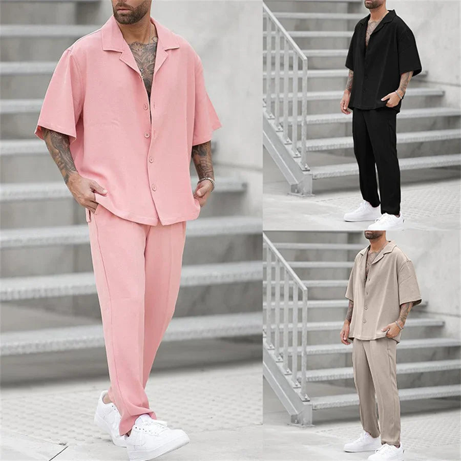 Men's Lightweight Cotton Blend Summer Outfit Casual Set Comfort Fit