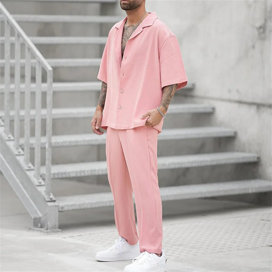 Men's Lightweight Cotton Blend Summer Outfit Casual Set Comfort Fit