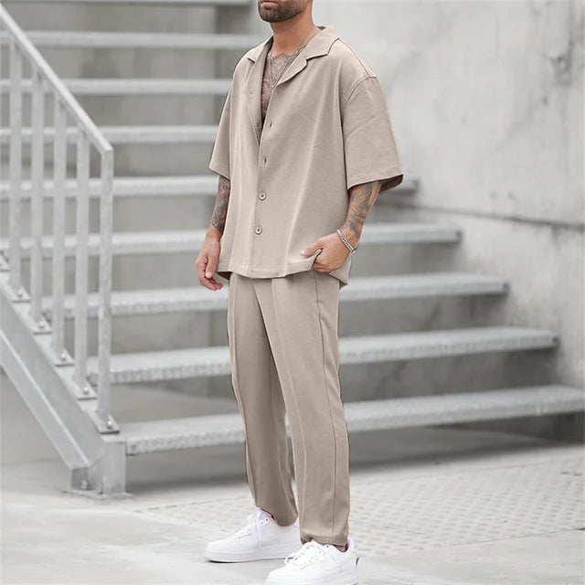 Men's Lightweight Cotton Blend Summer Outfit Casual Set Comfort Fit
