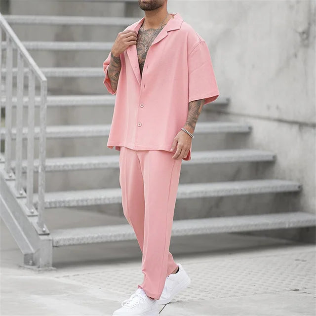 Men's Lightweight Cotton Blend Summer Outfit Casual Set Comfort Fit