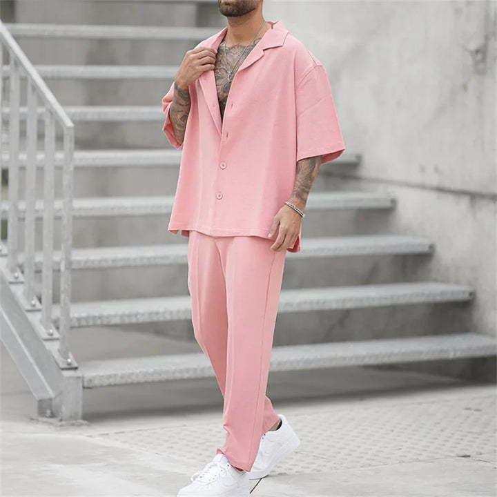 Men's Lightweight Cotton Blend Summer Outfit Casual Set Comfort Fit