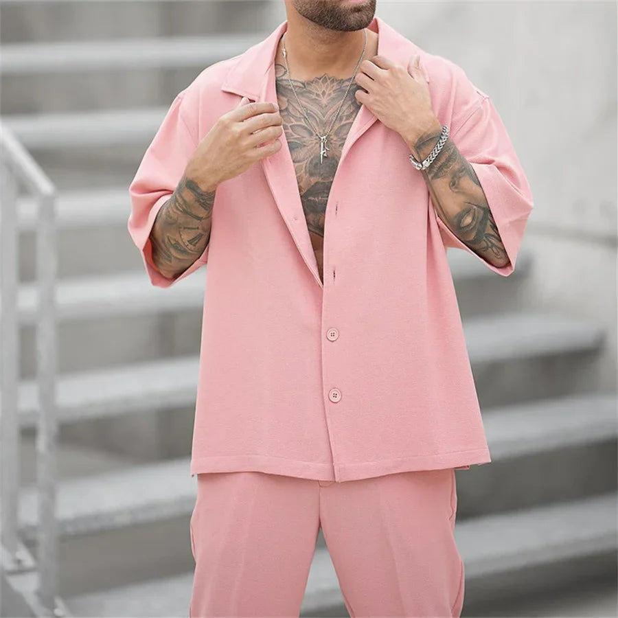 Men's Lightweight Cotton Blend Summer Outfit Casual Set Comfort Fit