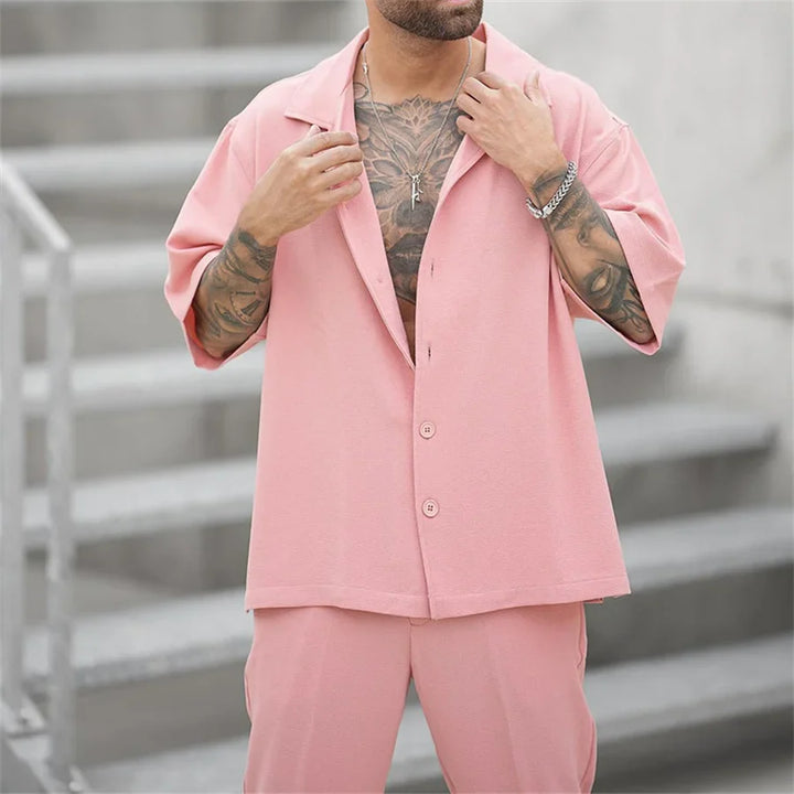 Men's Lightweight Cotton Blend Summer Outfit Casual Set Comfort Fit