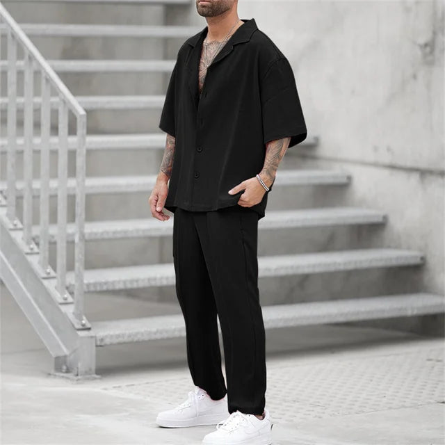 Men's Lightweight Cotton Blend Summer Outfit Casual Set Comfort Fit