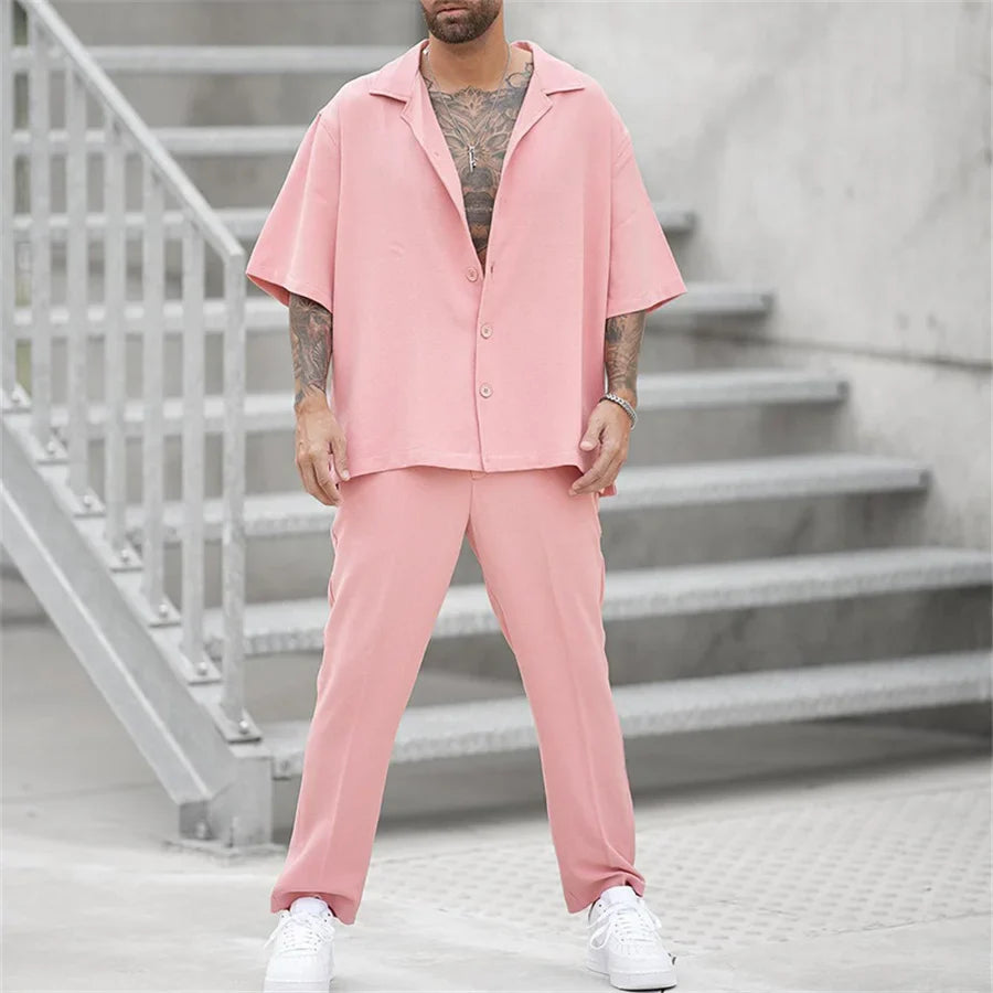 Men's Lightweight Cotton Blend Summer Outfit Casual Set Comfort Fit