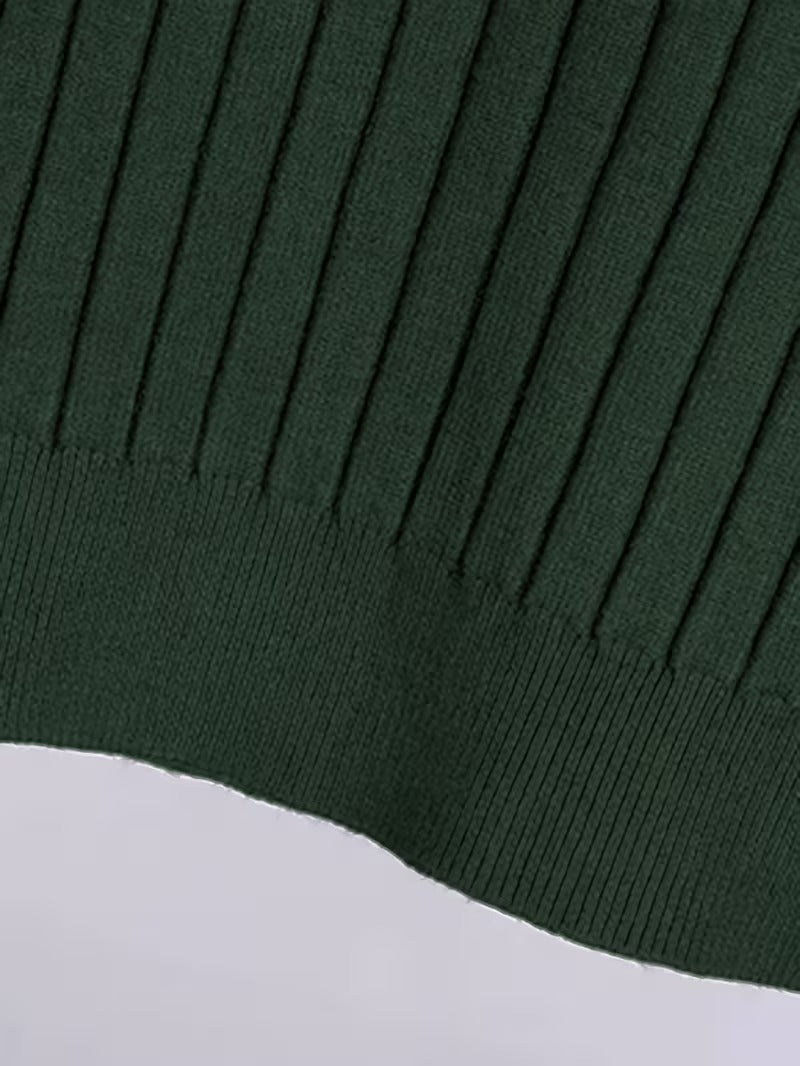 Men's Vertical Striped Knit Polo Shirt with Lapel Collar