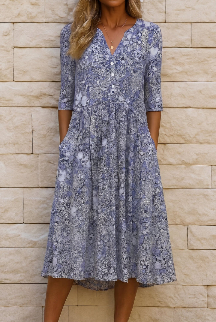Graceful V-Neck Elegance Midi Dress