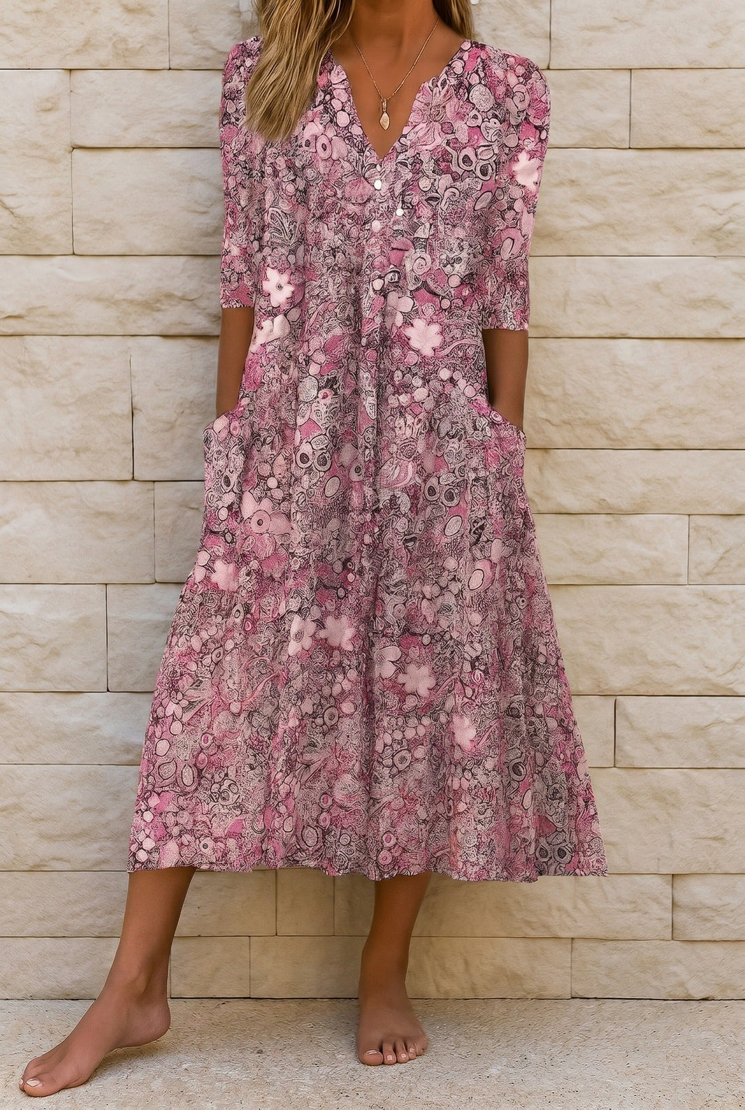 Graceful V-Neck Elegance Midi Dress