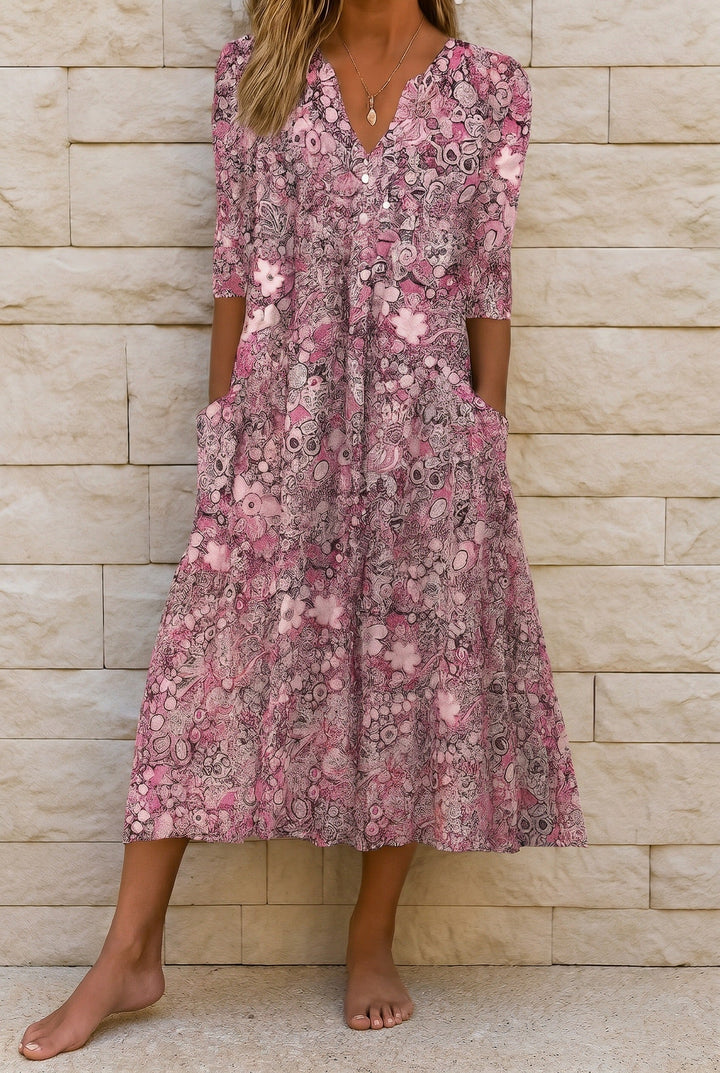 Graceful V-Neck Elegance Midi Dress