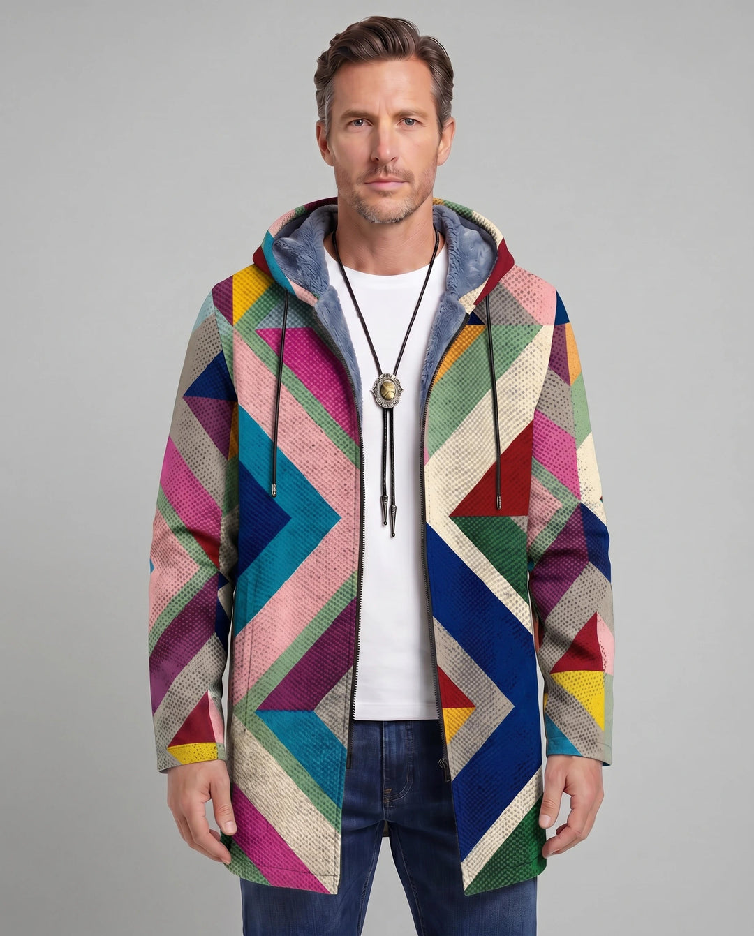 Men's Color Block Fleece Hooded Cardigan