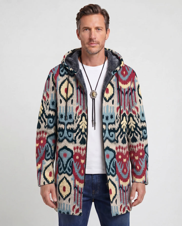 Men's Color Block Fleece Hooded Cardigan